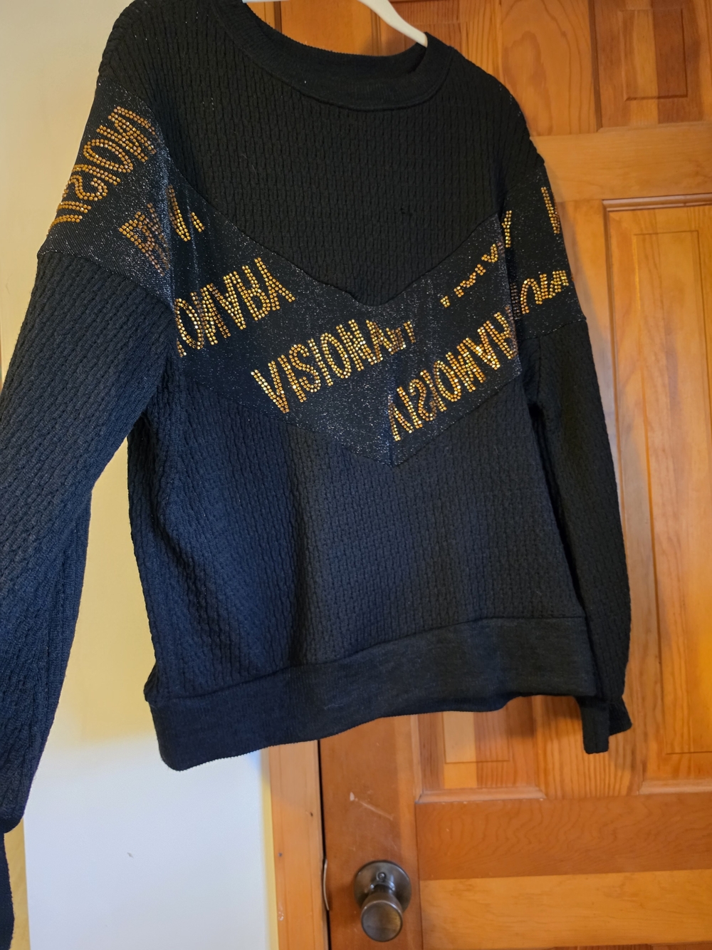 SHEIN Black Crewneck Sweater with Gold Lettering